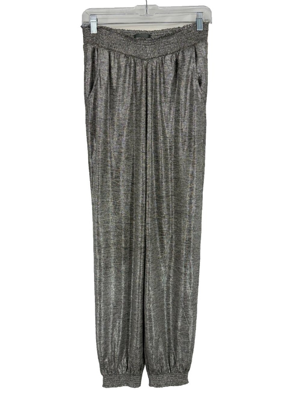Anthropologie Women S Melora Metallic Jogger Pants Silver Sparkle Shiny Stretch